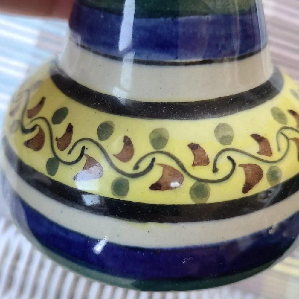 Vintage Tonala Candle Holder Candlestick Holder Hand Painted and Signed Pottery